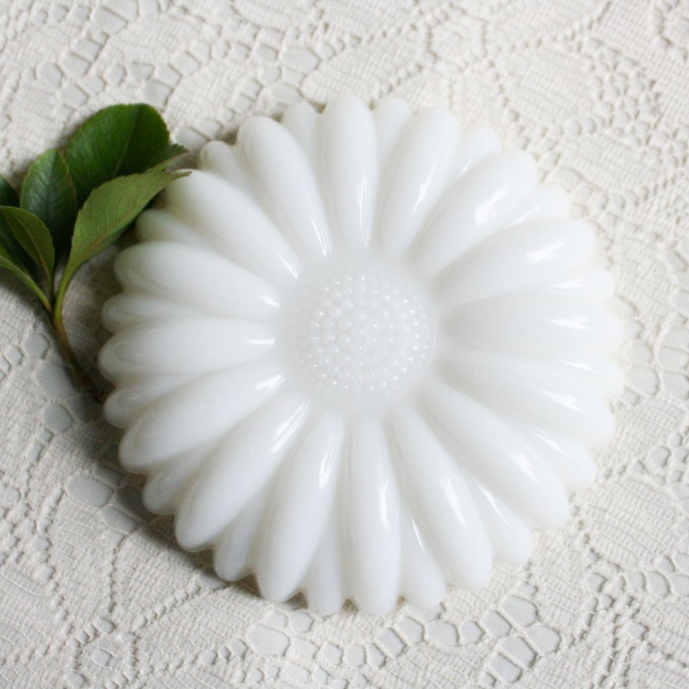 Vintage Milk Glass Sunflower Dish